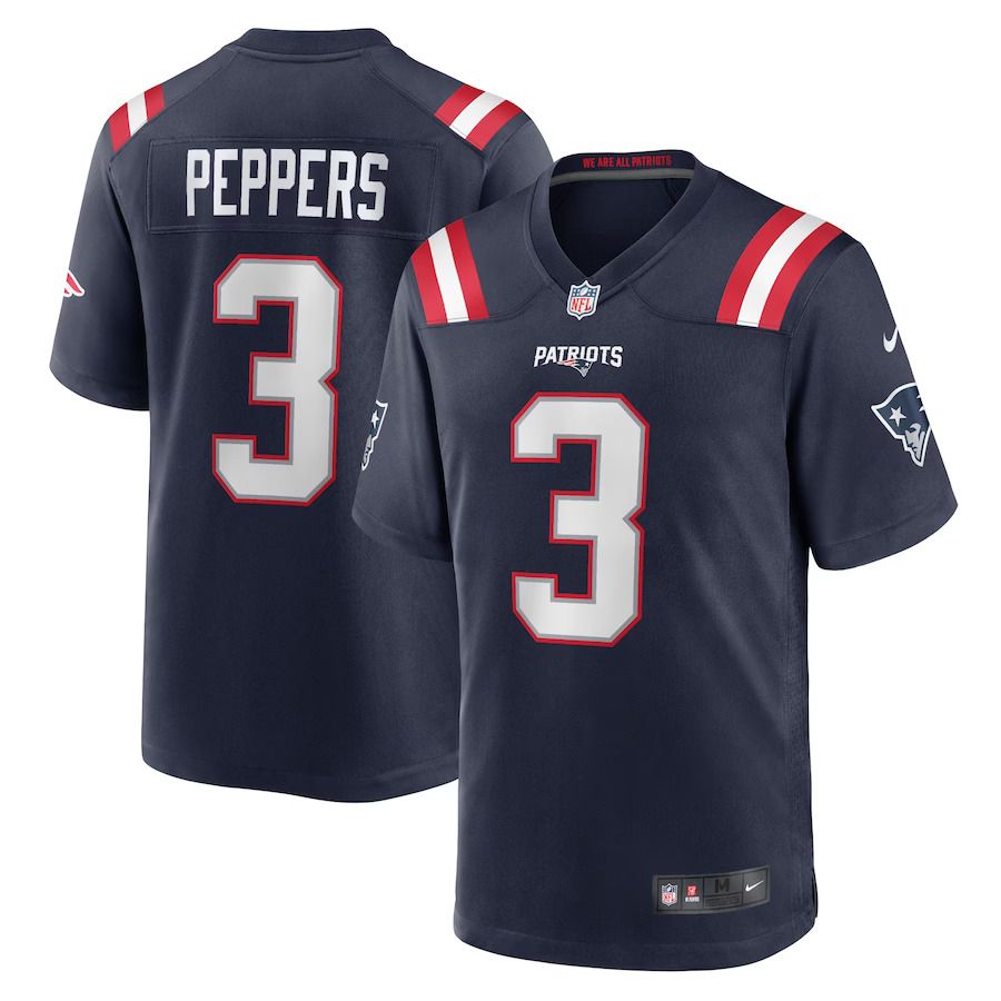 Men New England Patriots #3 Jabrill Peppers Nike Navy Game NFL Jersey
